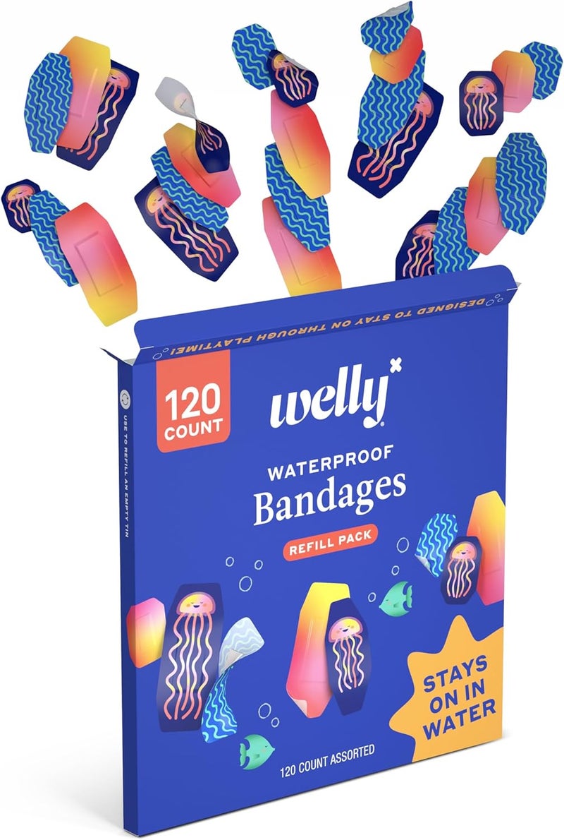 Welly عبوة إعادة تعبئة ضمادات ويللي المقاومة للماء  ضمادات لاصقة مقاومة للماء  أشكال وأنماط متنوعة للجروح والخدوش الصغيرة  120 قطعة - Image 2