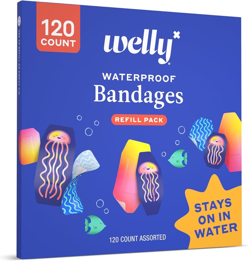 Welly عبوة إعادة تعبئة ضمادات ويللي المقاومة للماء  ضمادات لاصقة مقاومة للماء  أشكال وأنماط متنوعة للجروح والخدوش الصغيرة  120 قطعة - Image 4