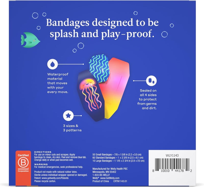 Welly عبوة إعادة تعبئة ضمادات ويللي المقاومة للماء  ضمادات لاصقة مقاومة للماء  أشكال وأنماط متنوعة للجروح والخدوش الصغيرة  120 قطعة - Image 3