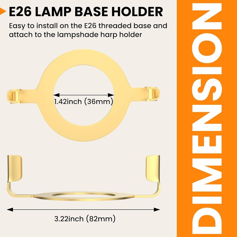 MARRTEUM E26 Lamp Harp Saddle Base Lampshade Holder 1-7/16" (36 mm) Non-Slip UNO Collar Adapter for E26 Threaded Base, 2pcs Gold Tone - Image 2