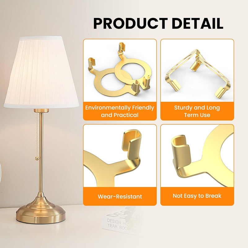 MARRTEUM E26 Lamp Harp Saddle Base Lampshade Holder 1-7/16" (36 mm) Non-Slip UNO Collar Adapter for E26 Threaded Base, 2pcs Gold Tone - Image 3