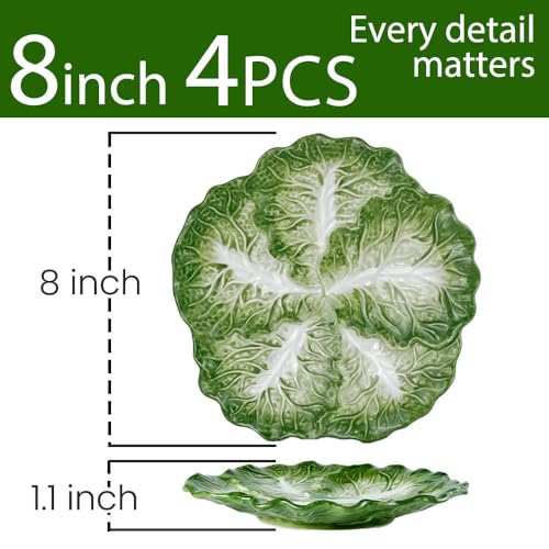 KXZ 10.5 Inch Cabbage Plates, Set of 4 Green Ceramic Salad Plate, Porcelain Decorative Plates for Kitchen, Round Appetizer Bowl for Dessert, Decorative, Dinner, Pancakes, Steak - Image 2