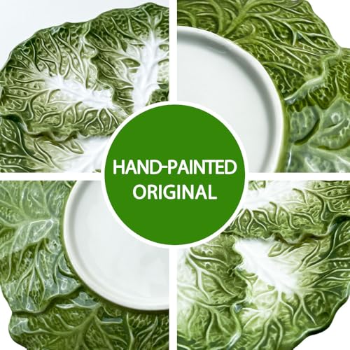 KXZ 10.5 Inch Cabbage Plates, Set of 4 Green Ceramic Salad Plate, Porcelain Decorative Plates for Kitchen, Round Appetizer Bowl for Dessert, Decorative, Dinner, Pancakes, Steak - Image 3