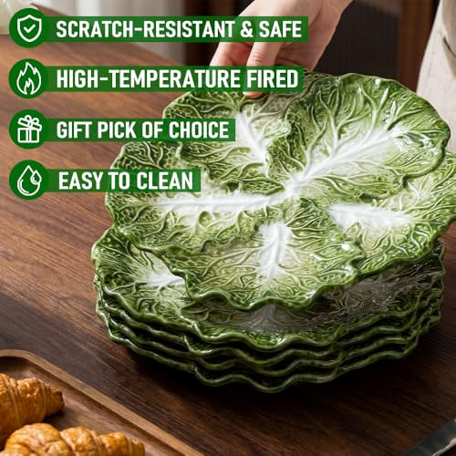 KXZ 10.5 Inch Cabbage Plates, Set of 4 Green Ceramic Salad Plate, Porcelain Decorative Plates for Kitchen, Round Appetizer Bowl for Dessert, Decorative, Dinner, Pancakes, Steak - Image 5