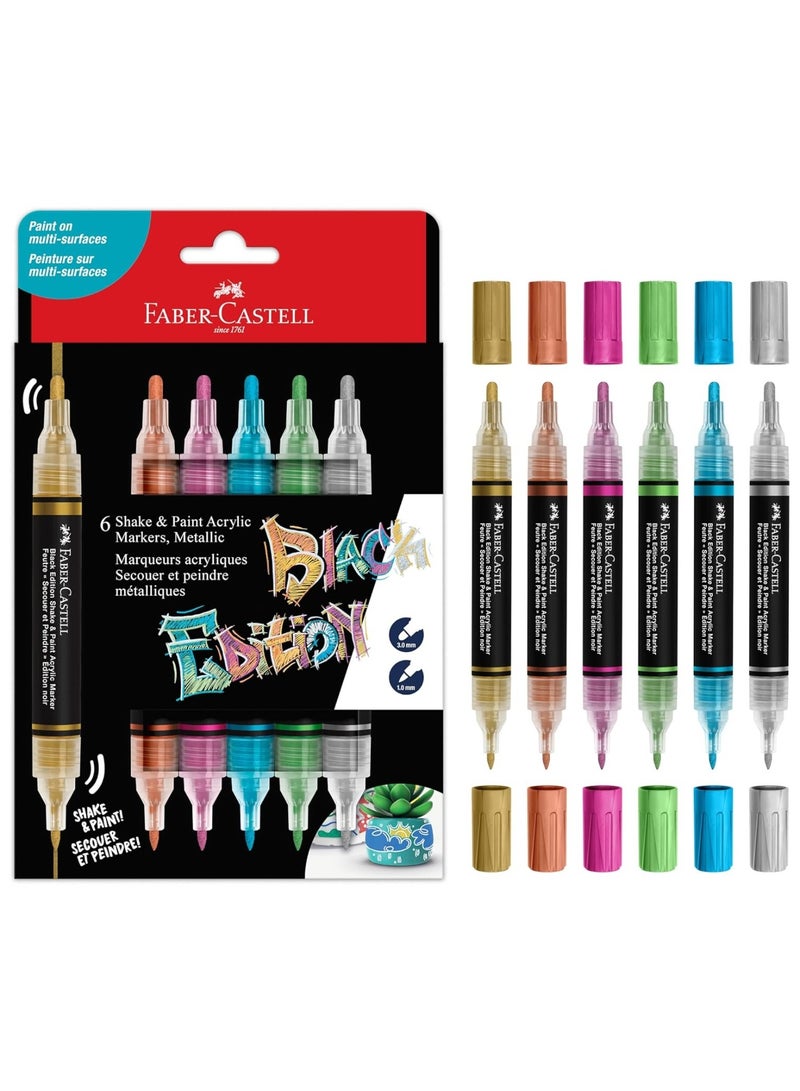FABER-CASTELL 6-Piece Shake And Paint Black Edition Acrylic Paint Markers Metallic Colours - Image 1