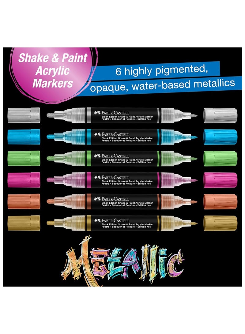 FABER-CASTELL 6-Piece Shake And Paint Black Edition Acrylic Paint Markers Metallic Colours - Image 4