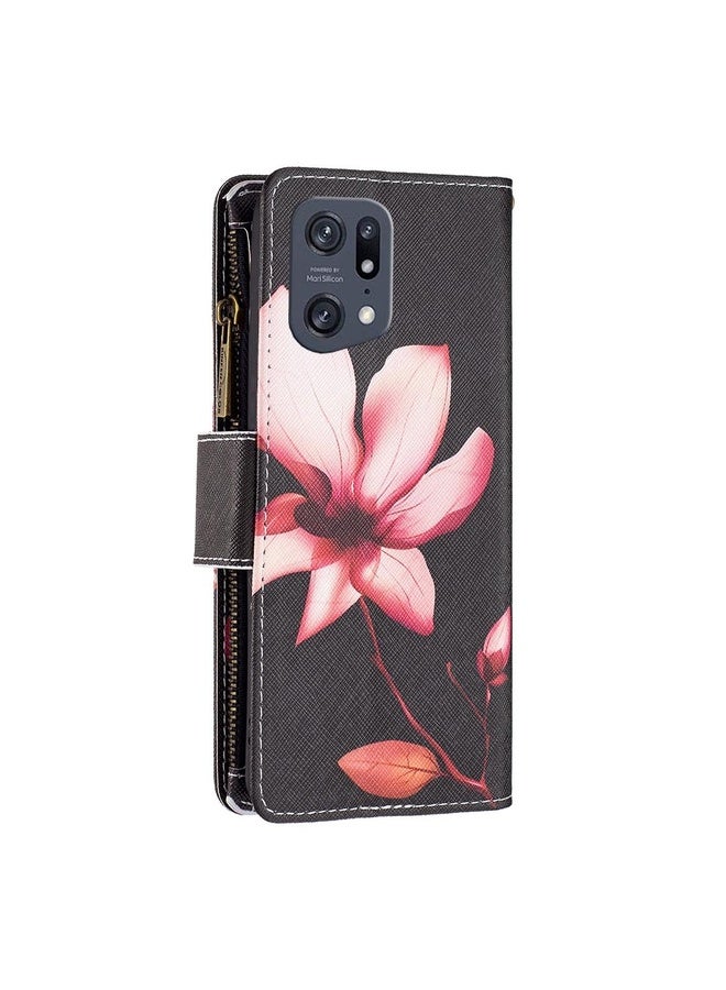 HuHa Case Cover For OPPO Find X5 Pro Colored Drawing Pattern Zipper Horizontal Flip Phone Leather Case(Lotus)  - Image 3