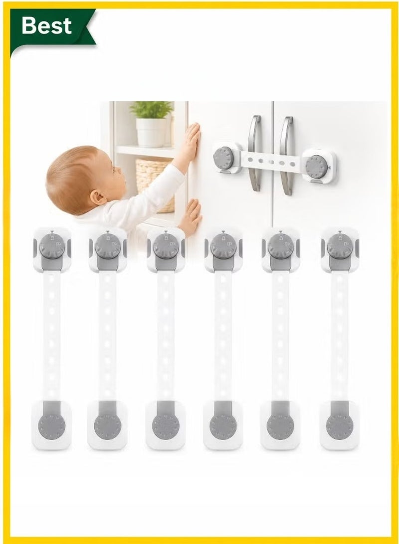 LIMOS 6 Piece Child Safety Cabinet Locks - Adhesive Adjustable Baby Proofing Straps for Drawers Fridge Oven Toilet, No Screws Needed, Kitchen and Furniture Safety Latches - Image 1