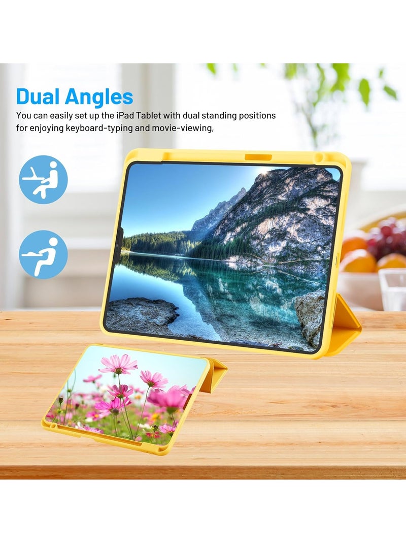 ميجوفاست حافظة iPad Pro مقاس 11 بوصة M4 (2024 الجيل الخامس) مع حامل قلم رصاص، حافظة ذكية ثلاثية الطيات مع ظهر ناعم من مادة TPU، خاصية الإيقاظ/السكون التلقائي، باللون الأصفر - Image 3