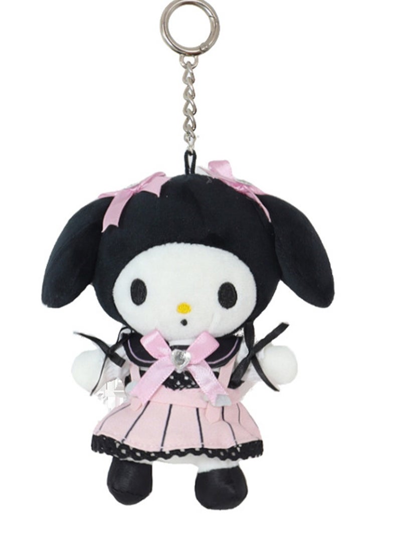 (My Melody Black) 12cm Creative Cartoon Bow Skirt Series Plush Doll Backpack Key Pendant  - Image 1