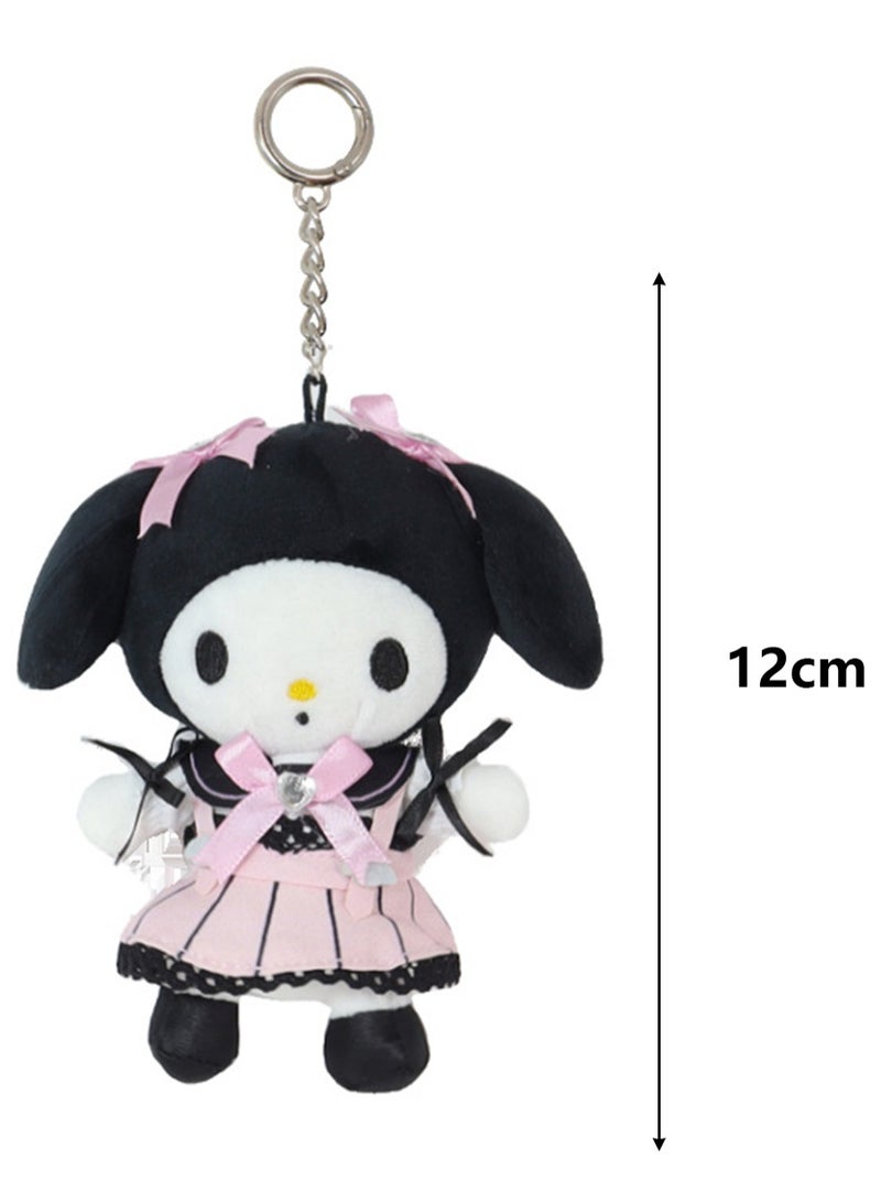 (My Melody Black) 12cm Creative Cartoon Bow Skirt Series Plush Doll Backpack Key Pendant  - Image 2