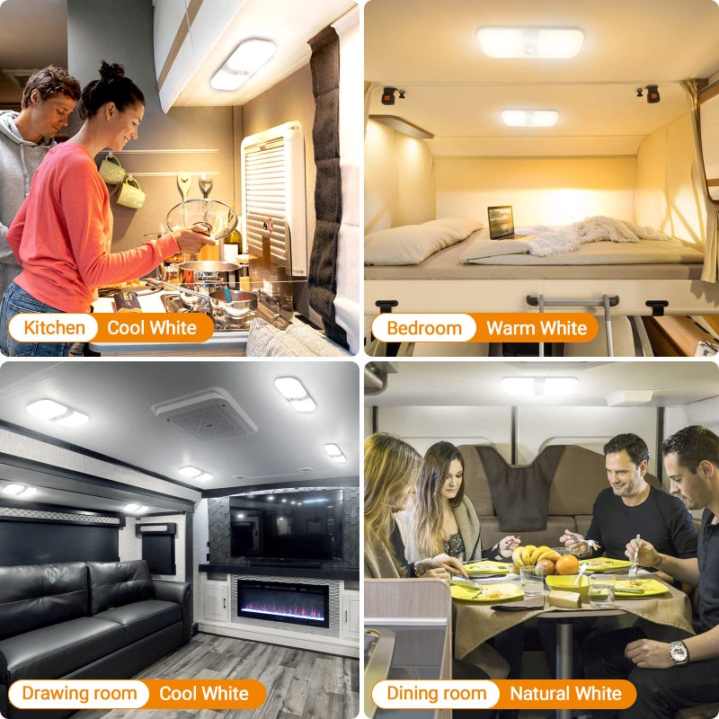 CT CAPETRONIX RV Lights Interior 1700LM, 3 Color TEM Camper Lights, Dimmable 12v Volt Led Fixture, Ceiling Dome Light w Switch for RV/Camper/Car/Trailer/Boat (Warm Cool Natural White) 4Pack - Image 3