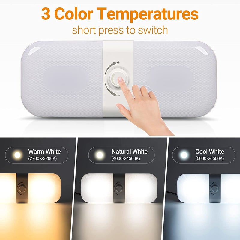 CT CAPETRONIX RV Lights Interior 1700LM, 3 Color TEM Camper Lights, Dimmable 12v Volt Led Fixture, Ceiling Dome Light w Switch for RV/Camper/Car/Trailer/Boat (Warm Cool Natural White) 4Pack - Image 2