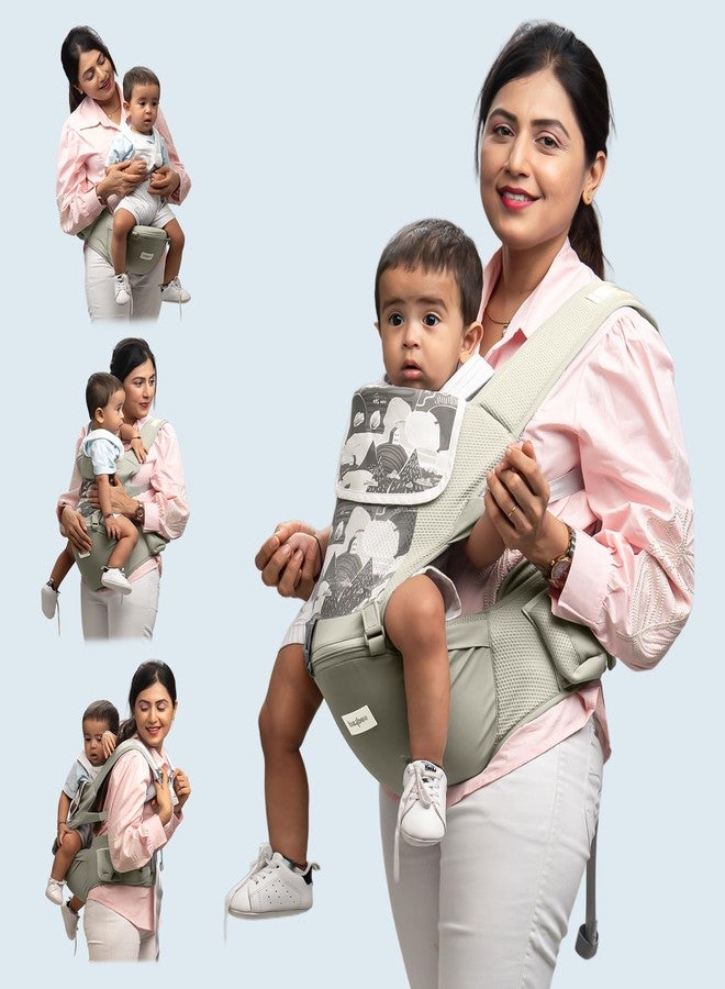 GoodLuck Baybee Ergonest 6 in 1 Hip Seat Baby Carrier for New Born | Baby Carrier for 0 to 3 Years Baby with Lumbar Support & Storage Pockets | Ergonomic Sling Carry Bags Heavy Duty Safety Buckle, Wide Seat Cushion & Breathable Mesh (Green) - Image 1