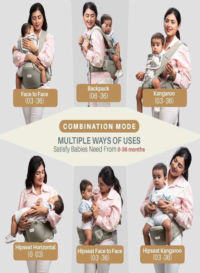 GoodLuck Baybee Ergonest 6 in 1 Hip Seat Baby Carrier for New Born | Baby Carrier for 0 to 3 Years Baby with Lumbar Support & Storage Pockets | Ergonomic Sling Carry Bags Heavy Duty Safety Buckle, Wide Seat Cushion & Breathable Mesh (Green) - Image 2