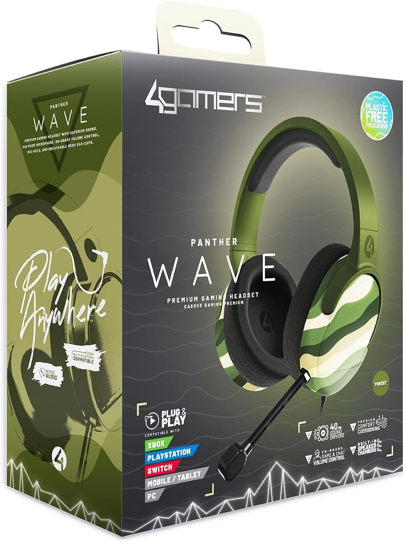 4gamers Panther Wave - Forest Green Over Ear Gaming Headset Compatible with PS4/PS5, Xbox, Switch, PC with Flexible Mic, 3.5mm Jack, 1.5m Cable, Lightweight, Comfortable and Durable - Image 1