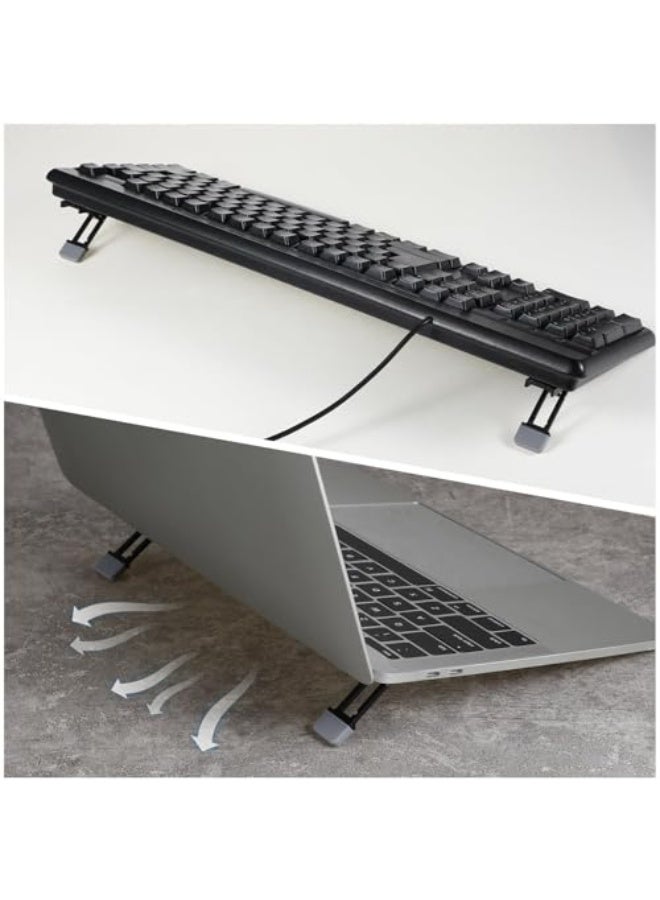2 Pcs Portable Keyboard Riser, Three Tilt Angle Adjustable Foldable Invisible Laptop Riser, Zinc Alloy Mini Laptop Stand, Self-Adhesive Keyboard Riser Feet for Most Keyboards (Black) - Image 4