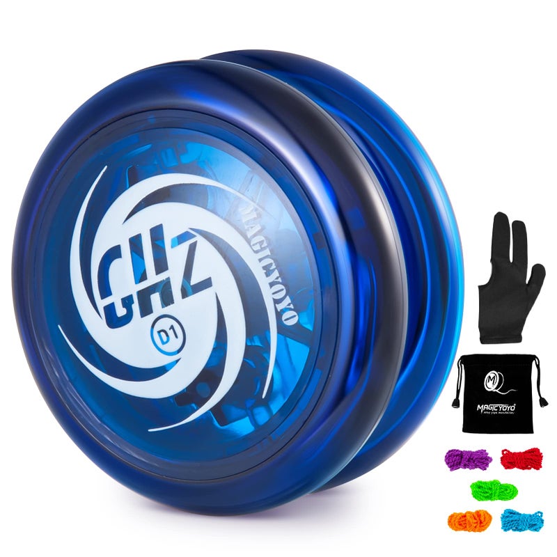 MAGICYOYO Looping Yoyo D1 GHZ, Responsive Yoyo Professional Loop Yoyo for Beginner + Glove + Bag + 5 Yoyo Strings (Blue) - Image 1