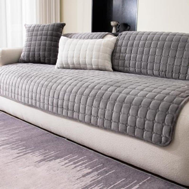 Velvet Couch Cover, Washable Sectional Sofa Cover, Anti Slip Sofa Slipcover for 3 Cushion Couch Sofa L Shaped Armrest Backrest, Furniture Protector Covers for Pets Dark Grey, Only 1 PCS - Image 1