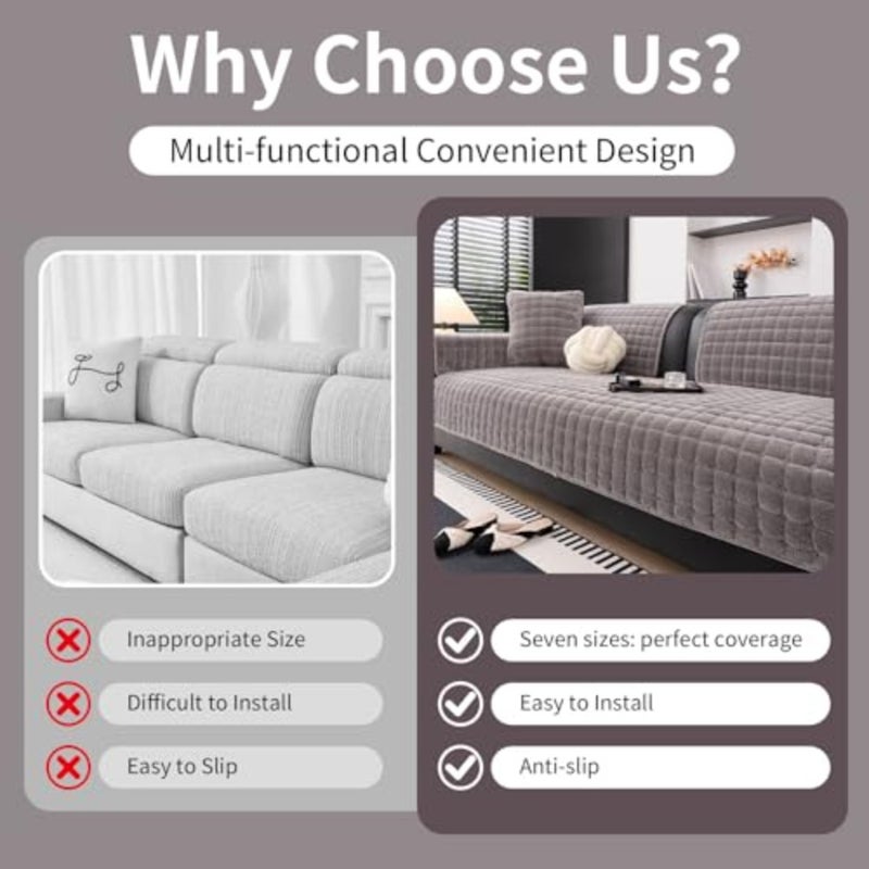 Velvet Couch Cover, Washable Sectional Sofa Cover, Anti Slip Sofa Slipcover for 3 Cushion Couch Sofa L Shaped Armrest Backrest, Furniture Protector Covers for Pets Dark Grey, Only 1 PCS - Image 5