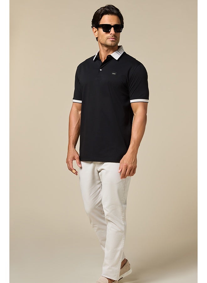 تكلف The Everyday Essential Onyx Black Cotton Polo Comfort Fit - Image 4