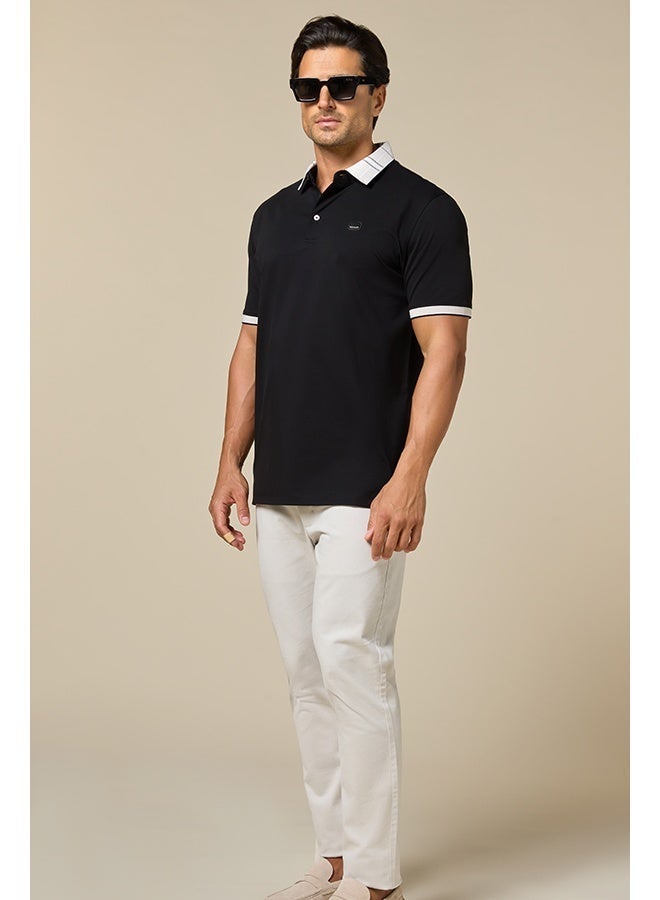 تكلف The Everyday Essential Onyx Black Cotton Polo Comfort Fit - Image 1