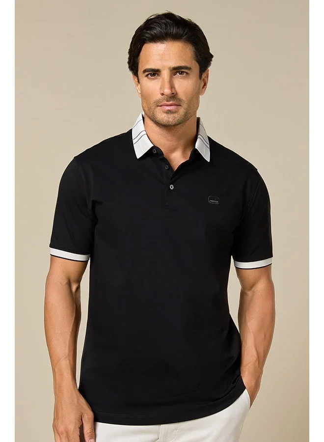 تكلف The Everyday Essential Onyx Black Cotton Polo Comfort Fit