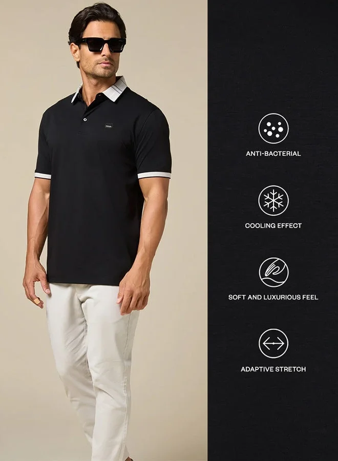 MANNERISM  The Everyday Essential Onyx Black Cotton Polo Comfort Fit for Men | Best Price UAE