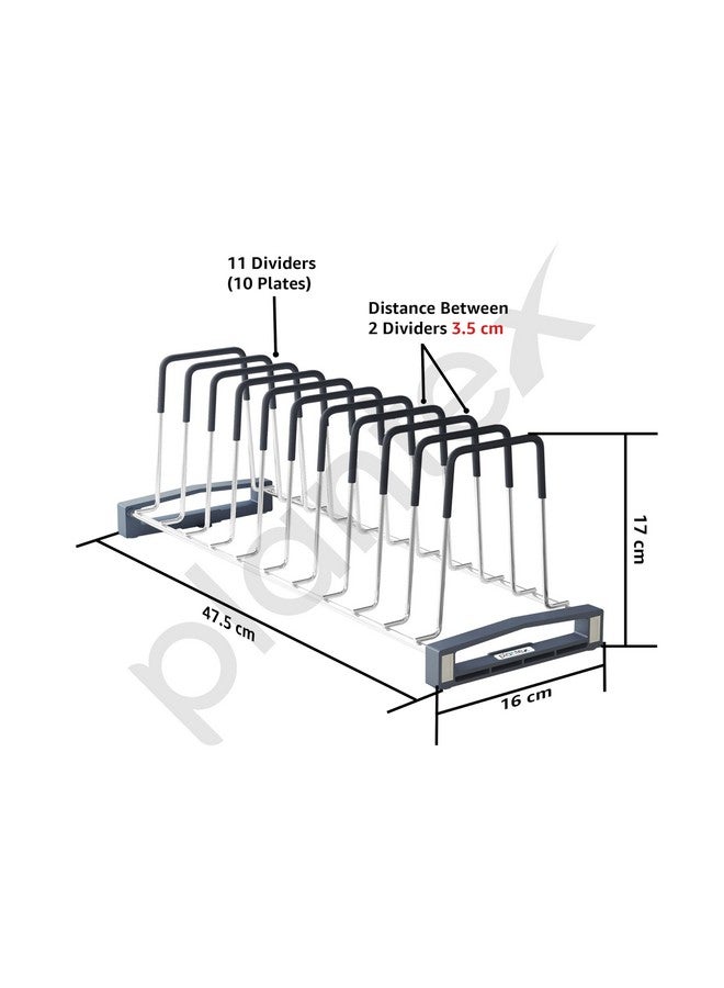 Plantex Stainless Steel Thali Stand/Dish Rack Kitchen Cabinet/Plate Stand for Modular Kitchen/Tandem Box Accessories - 10 Sections (Chrome/Pack of 1) - Image 2