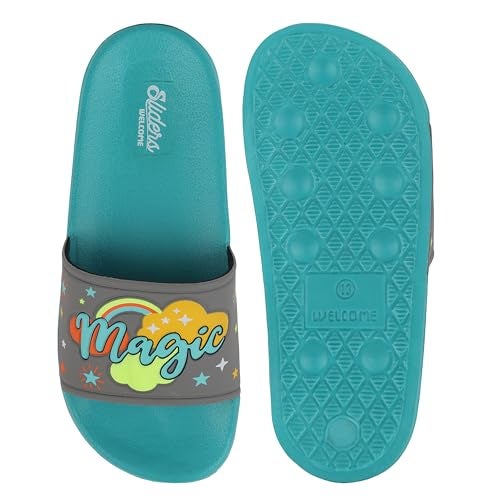WELCOME Unisex-Child Kids Flip-Flop Soft Comfortable Indoor & Outdoor Slippers Stylish Non-Slip Slide Home Casual Chappals For Boys & Girls, K-MAGIC-SLIDE-AQUA_13 - Image 2