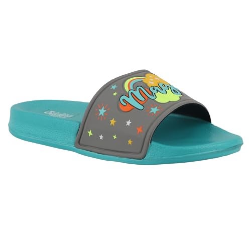 WELCOME Unisex-Child Kids Flip-Flop Soft Comfortable Indoor & Outdoor Slippers Stylish Non-Slip Slide Home Casual Chappals For Boys & Girls, K-MAGIC-SLIDE-AQUA_13 - Image 1