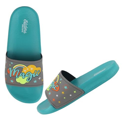 WELCOME Unisex-Child Kids Flip-Flop Soft Comfortable Indoor & Outdoor Slippers Stylish Non-Slip Slide Home Casual Chappals For Boys & Girls, K-MAGIC-SLIDE-AQUA_13 - Image 3
