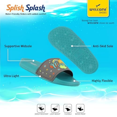 WELCOME Unisex-Child Kids Flip-Flop Soft Comfortable Indoor & Outdoor Slippers Stylish Non-Slip Slide Home Casual Chappals For Boys & Girls, K-MAGIC-SLIDE-AQUA_13 - Image 5
