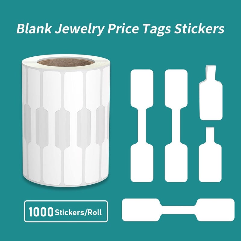 True-Ally 1000 ملصق قطع علامات المجوهرات لفات لتحديد سعر العقد والأقراط، شكل مستطيل ملصقات مجوهرات بيضاء فارغة ذاتية اللصق لأسطوانة، خاتم، عرض الملابس - Image 3