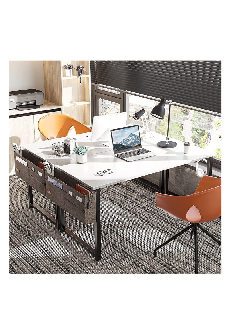 ايكي ايك مكتب كمبيوتر مكتب منزلي كتابة مكتب دراسة طاولة كمبيوتر محمول حديثة وبسيطة الطراز مع حقيبة تخزين بيضاء 100X50X74cm - Image 2