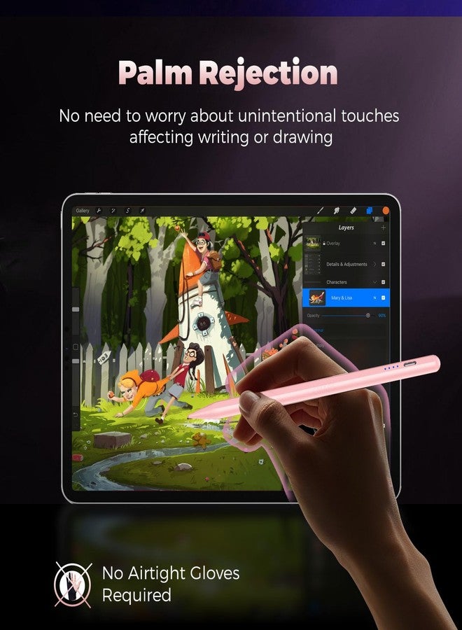 CMARS Pen for iPad (A16) 11th 10th Gen, Fast Charge for Pad Pencil with Tilt & Palm Rejection, Digital Pen for 2018-2025 Apple iPad 6th-11th/A16, Pro 13"/12.9"/11”/M4, Air 3/4/5/M2/M3, Mini 5/6 -Pink - Image 5