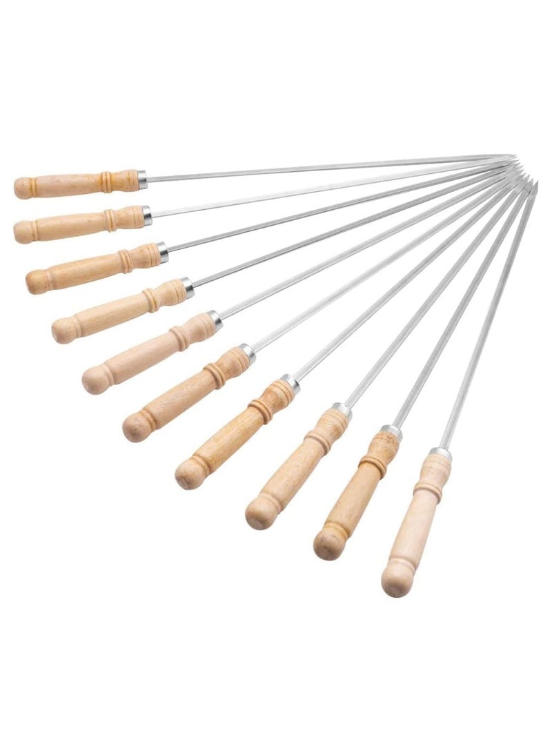 BJM BBQ Skewers, 40 cm Stainless Steel Kebab Skewer with Wooden Handle for Roasting Barbecue Grilling Camping Bonfire, 12 Pieces - Image 1