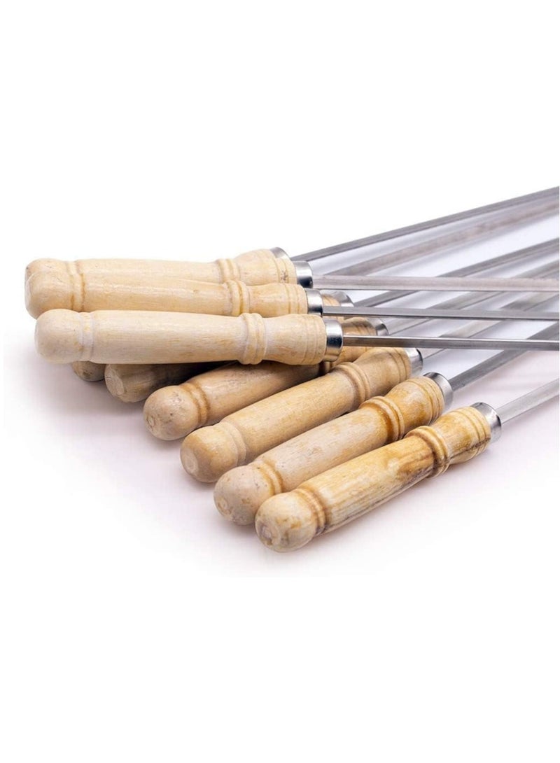 BJM BBQ Skewers, 40 cm Stainless Steel Kebab Skewer with Wooden Handle for Roasting Barbecue Grilling Camping Bonfire, 12 Pieces - Image 2