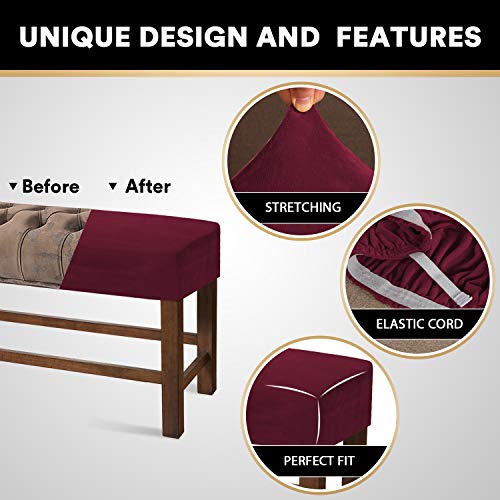 PrinceDeco Velvet Spandex Bench Covers for Dining Room - Soft Thick Velvet Bench Slipcover Bed Bench Cover Removable Washable Bench Seat Protector for Living Room, Kitchen, Bedroom (Large, Burgundy) - Image 4