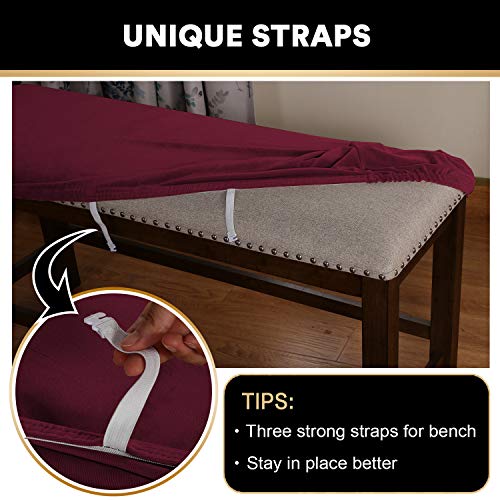 PrinceDeco Velvet Spandex Bench Covers for Dining Room - Soft Thick Velvet Bench Slipcover Bed Bench Cover Removable Washable Bench Seat Protector for Living Room, Kitchen, Bedroom (Large, Burgundy) - Image 5