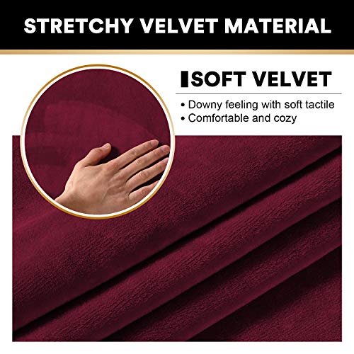 PrinceDeco Velvet Spandex Bench Covers for Dining Room - Soft Thick Velvet Bench Slipcover Bed Bench Cover Removable Washable Bench Seat Protector for Living Room, Kitchen, Bedroom (Large, Burgundy) - Image 3