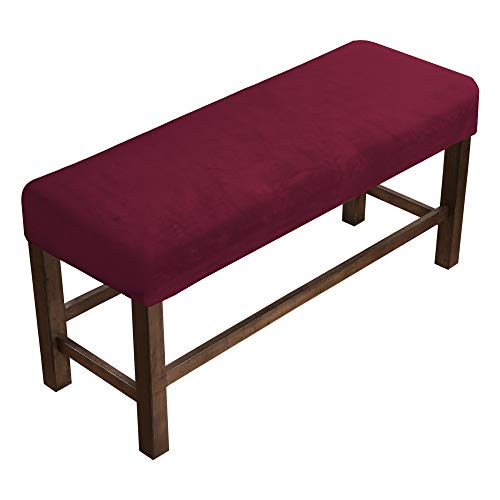PrinceDeco Velvet Spandex Bench Covers for Dining Room - Soft Thick Velvet Bench Slipcover Bed Bench Cover Removable Washable Bench Seat Protector for Living Room, Kitchen, Bedroom (Large, Burgundy) - Image 1