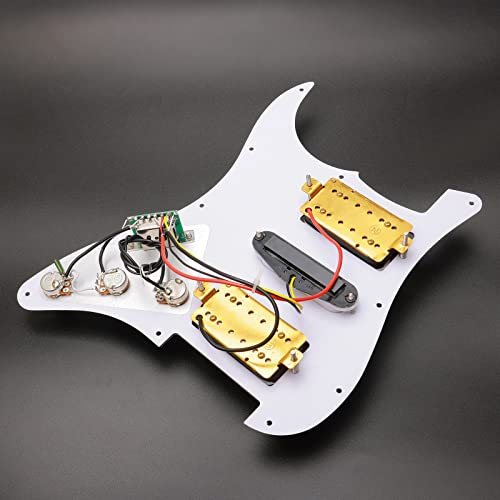 JIUWU 3Ply White Loaded Pickguard Pre-Wired HSH Pickguard Pickups Fits for Fender Strat Style - Image 2