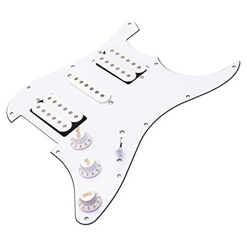JIUWU 3Ply White Loaded Pickguard Pre-Wired HSH Pickguard Pickups Fits for Fender Strat Style - Image 1