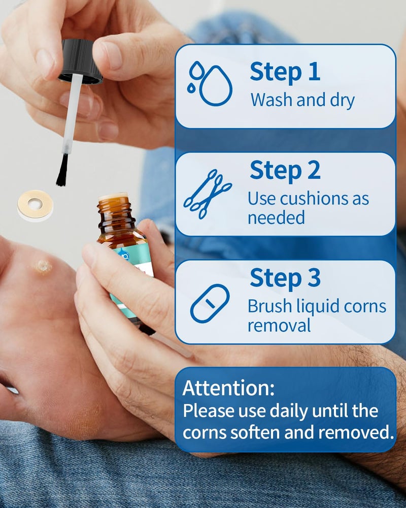 MQ Professional Corn & Callus Remover Liquid for Feet & Toes â€“ Fast Acting for Corn Removal, Hard Skin & Dead Skin â€“ Includes 15ML Solution + 15 Cushions + 10 Swabs â€“ Effective Foot Care Solution - Image 2