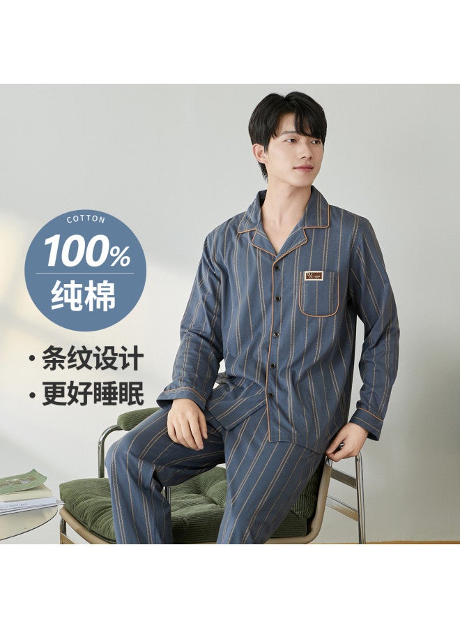 Fenton classic Striped Premium Casual Lapel Long-sleeve Pajama Set For Men - Image 2