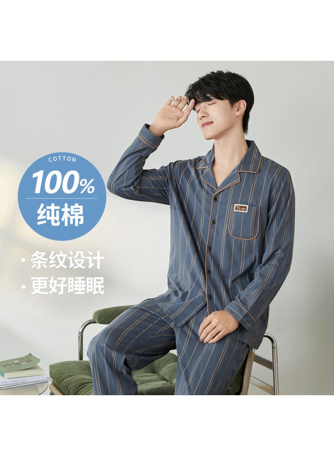 Fenton classic Striped Premium Casual Lapel Long-sleeve Pajama Set For Men - Image 3
