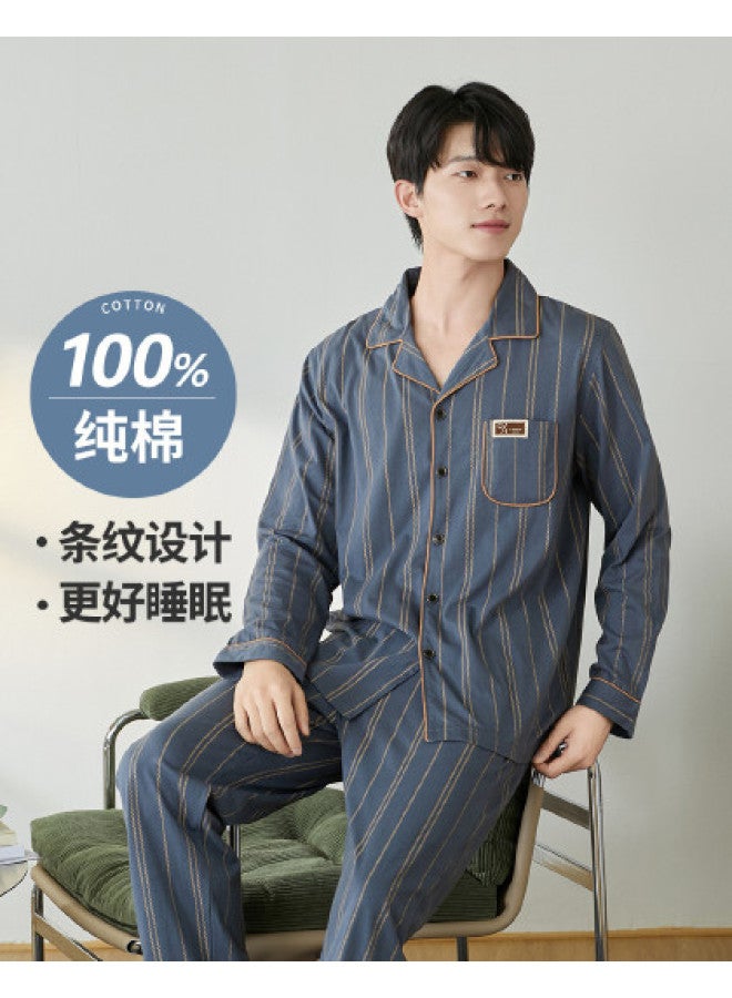 Fenton classic Striped Premium Casual Lapel Long-sleeve Pajama Set For Men - Image 1