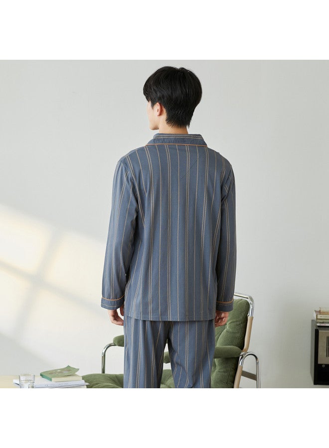 Fenton classic Striped Premium Casual Lapel Long-sleeve Pajama Set For Men - Image 4