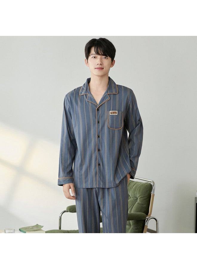 Fenton classic Striped Premium Casual Lapel Long-sleeve Pajama Set For Men - Image 5